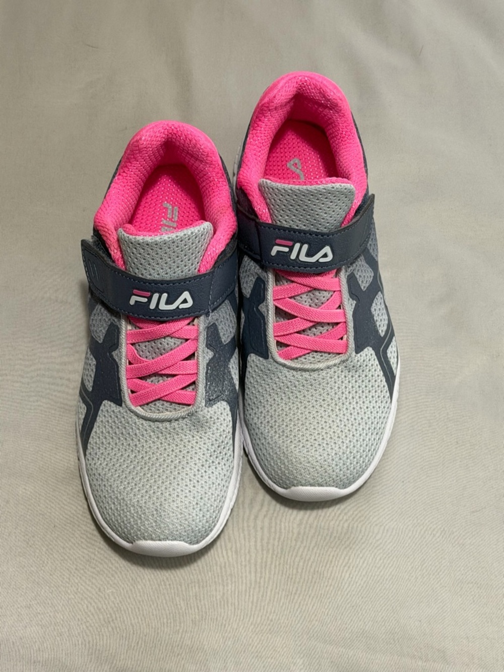 Fila Kids Gray and Pink Hook-and-Loop Athletic Sneakers